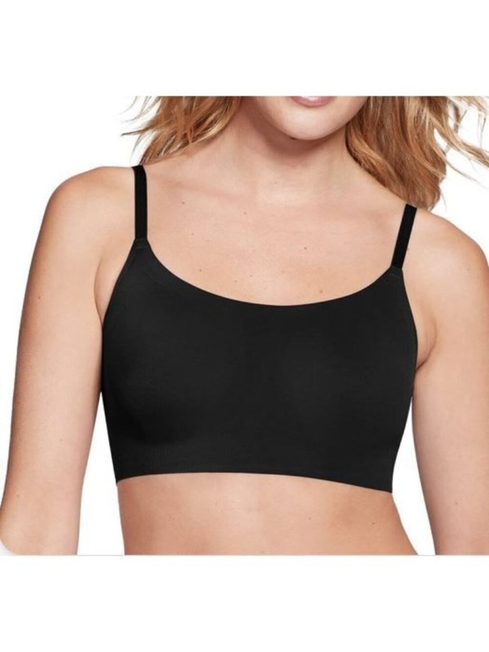 True & Co Womens Black Wire-Free Skinny Strap Ballet Bralette XS